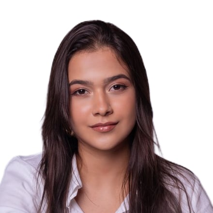 The same person as a 2 by 2 inch passport photo on a plain white background